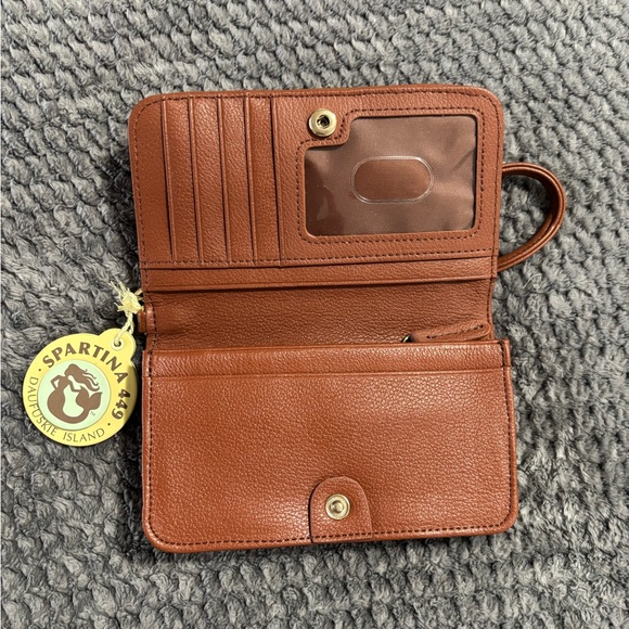 Spartina 449 Red Floral Canvas Wristlet Wallet with leather Brown Trim - Picture 3 of 9